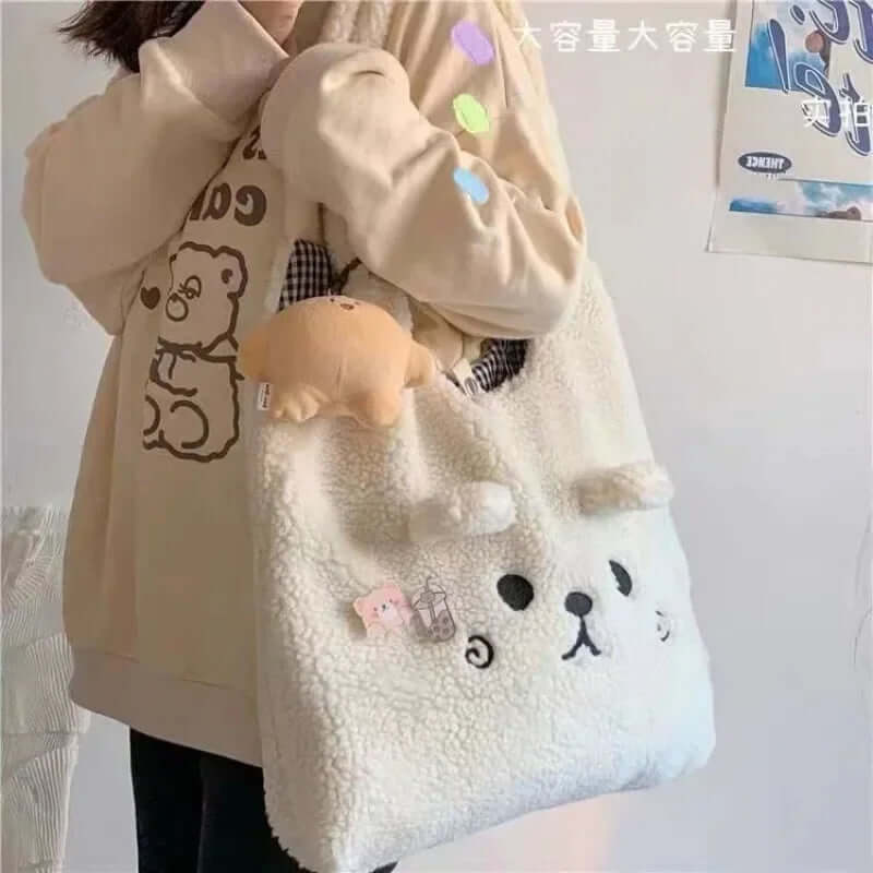 Bear Winter Plush Tote Bag