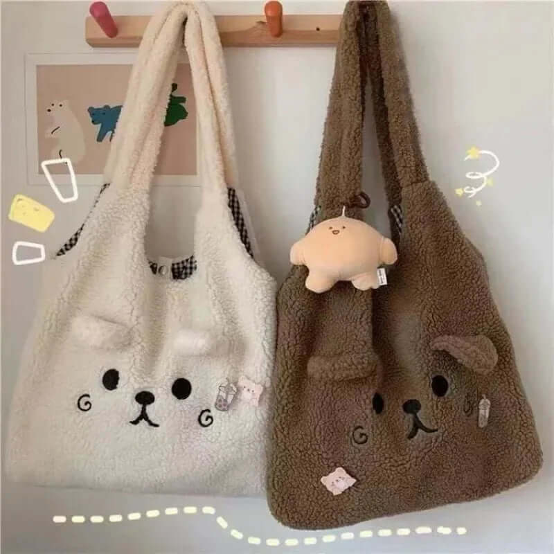 Bear Winter Plush Tote Bag