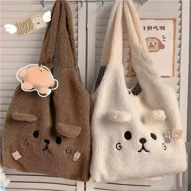 Bear Winter Plush Tote Bag