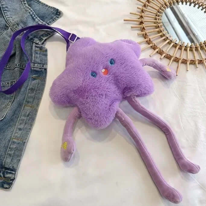 Kawaii Long Legs Stars Plush Bag purple