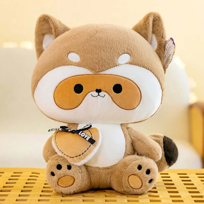 Kawaii Racoon with Heart Plushie brown