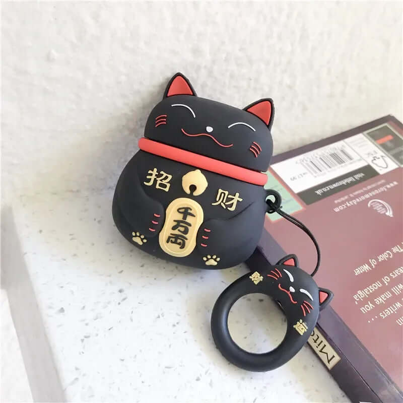 Lucky Cat Airpods Case black