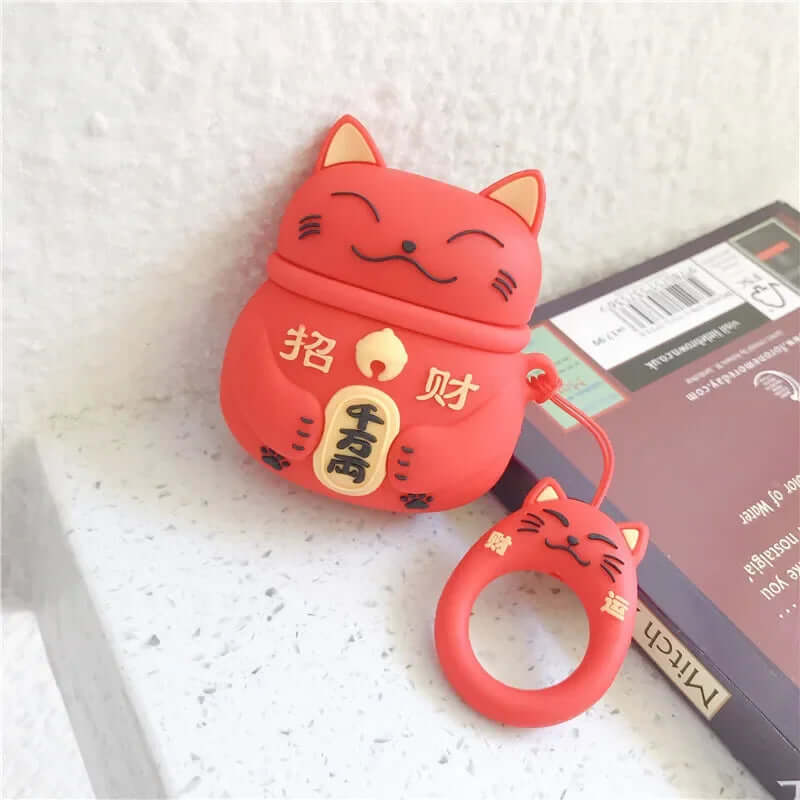 Lucky Cat Airpods Case red