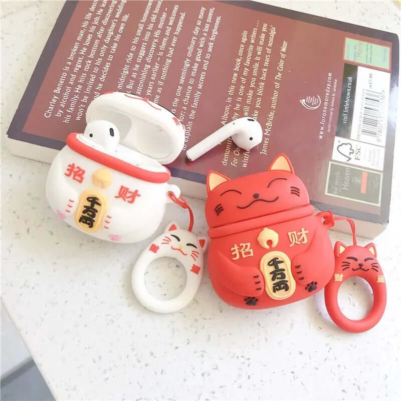 Lucky Cat Airpods Case white and red