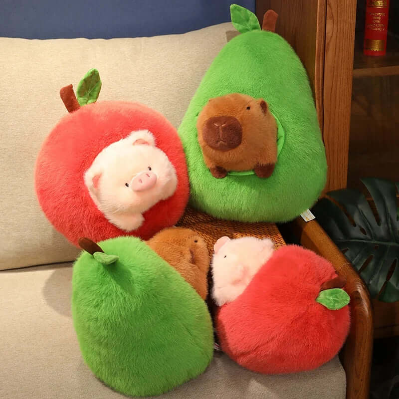 Plush capybara and pig disguised