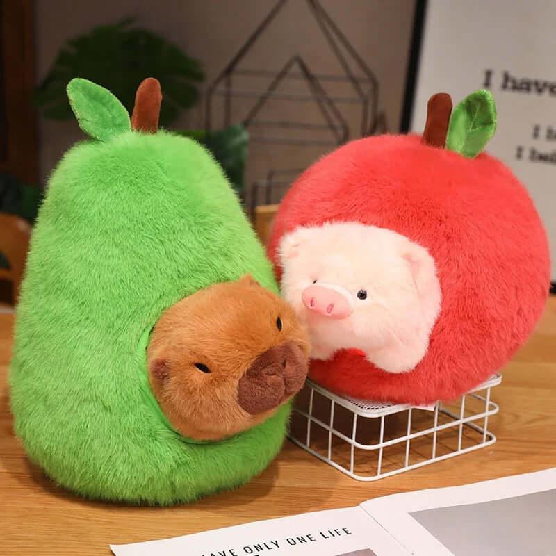 Plush capybara and pig disguised