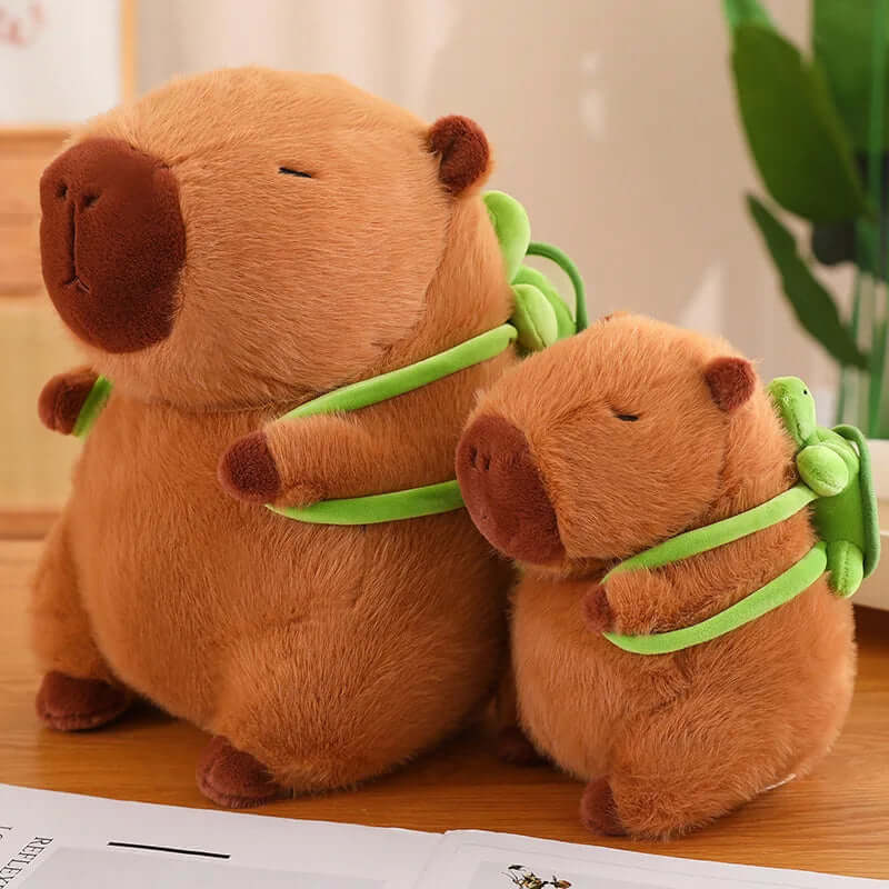 Plush capybara with turtle backpack in two size