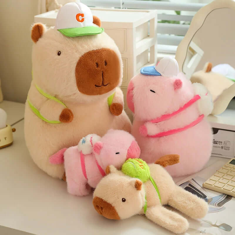 kawaii Capybaras brown and pink  with Cap Plushies