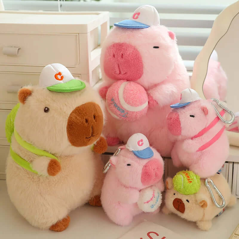 kawaii Capybaras brown and pink  with Cap Plushies